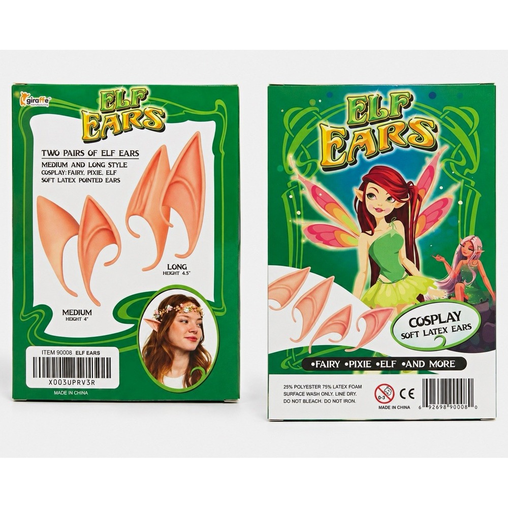 Giraffe Elf Ears Soft Latex Pointed Beige Cosplay Two Pairs Medium & Long 90008 - Picture 1 of 4